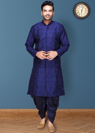 Navy Blue Embroidered Kurta Dhoti Set