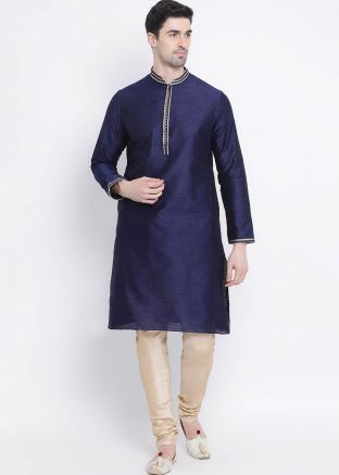 Navy Blue Gota Embroidered Kurta Pajama Set