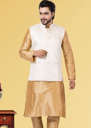 Off-White Mens Plain Nehru Jacket In Art Silk