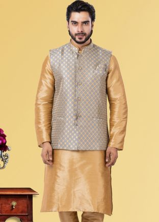 Grey Woven Mens Nehru Jacket In Jacquard