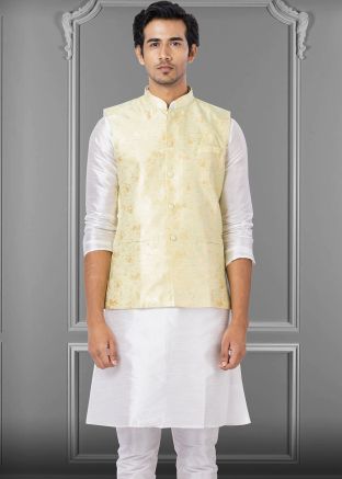 Shaded Green & Cream Nehru Jacket With Foil Prints