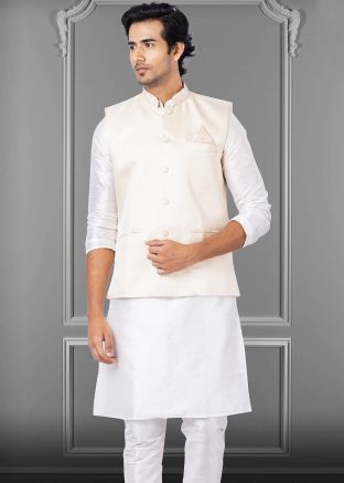 Cream Readymade Art Silk Nehru Jacket