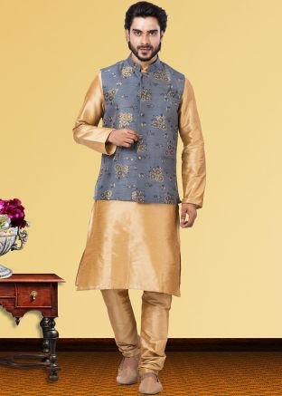 Readymade Golden Kurta Pajama With Jacket