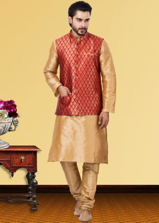 Readymade Golden Kurta Pajama With Jacket