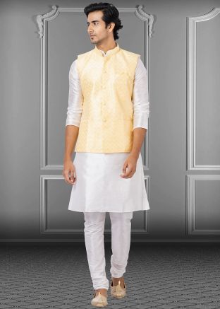 Readymade White Kurta & Pajama With Jacket