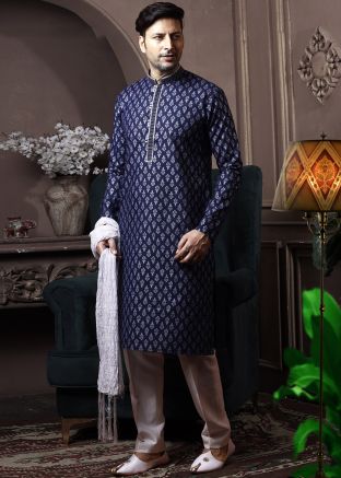 Navy Blue Kurta Pajama In Printed Designs