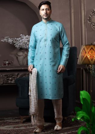 Readymade Blue Printed Motifs Kurta Pajama