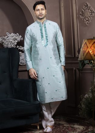 Blue Mirror Work Readymade Kurta Pyjama