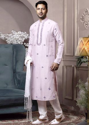Purple Readymade Mirror Embroidered Kurta Pajama