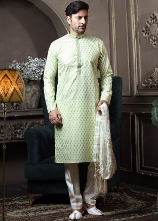 Neon Green Printed Readymade Kurta Pyjama