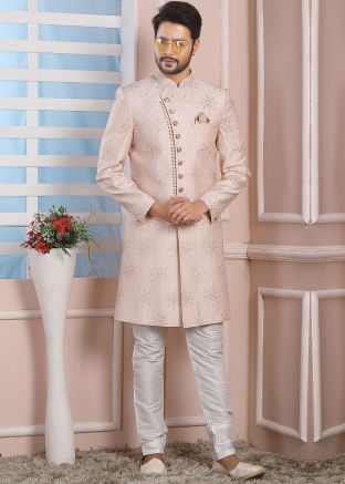 Pink Embroidered Readymade Indo Western Sherwani Set