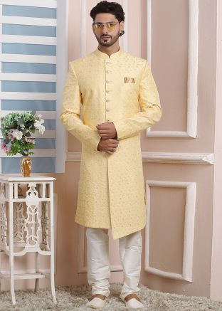 Golden Readymade Indo Western Sherwani With Embroidery