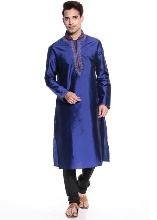 Readymade Blue Art Silk Kurta Pyjama Set