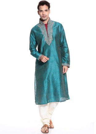 Readymade Blue Art Silk Kurta Pyjama Set