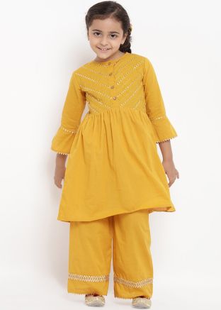 Yellow Gota Patti Embellished Kids Kurta Palazzo Set