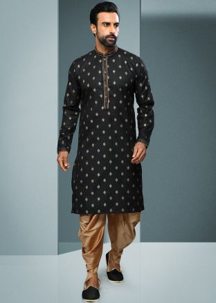 Black Printed Readymade Cotton Dhoti Kurta Set
