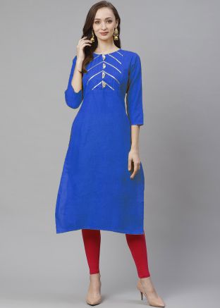 Blue Readymade Lace Work Kurta Set