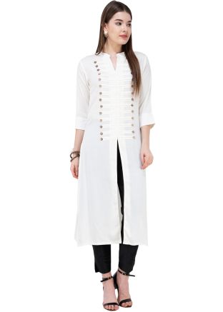 White Plain Slit Style Kurta Set