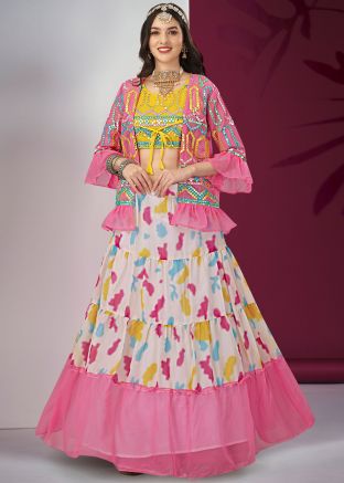 Yellow Embroidered Skirt Set & Jacket