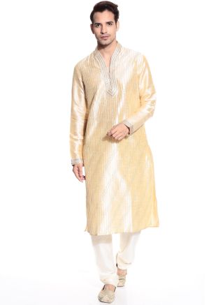 Readymade Cream Art Silk Kurta Pyjama Set