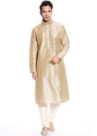 Readymade Gold Art Silk Kurta Pyjama Set