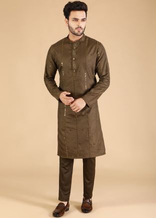 Readymade Green Kurta Pajama In Mirror Work