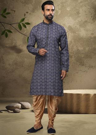 Readymade Blue Printed Dhoti Kurta Set