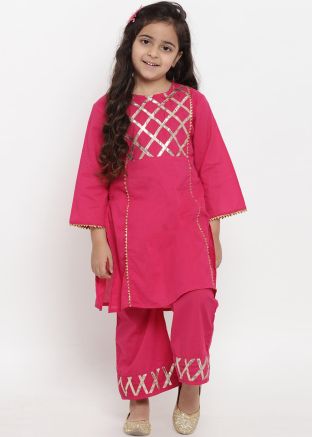 Readymade Pink Gota Patti Embellished Kids Kurta Set