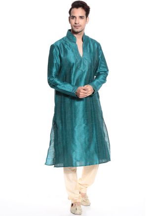 Readymade Blue Art Silk Kurta Pyjama Set