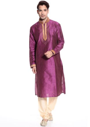 Readymade Magenta Art Silk Kurta Pyjama Set