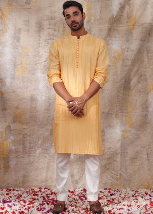 Readymade Yellow Embellished Kurta Pajama Set