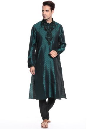 Readymade Green Brocade Kurta Pyjama Set