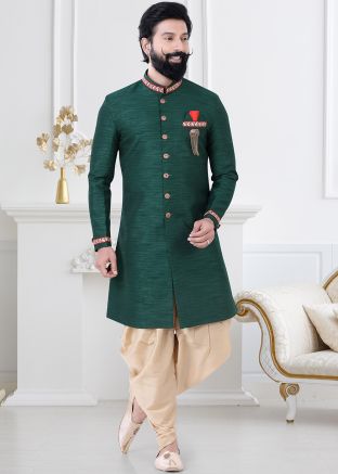 Mens Green Indo Western Sherwani & Dhoti