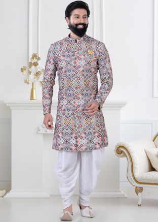 Multicolored Embroidered Indo Western Sherwani Set