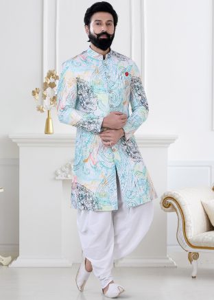 Multicolored Printed Indo Western Sherwani Set