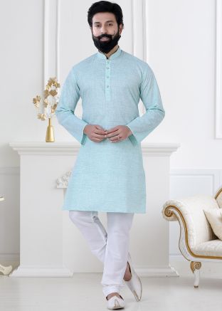 Readymade Blue Mens Kurta Pajama Set