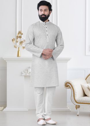 Grey Readymade Mens Kurta Pajama In Linen