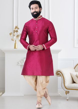 Red Mens Readymade Kurta With Dhoti