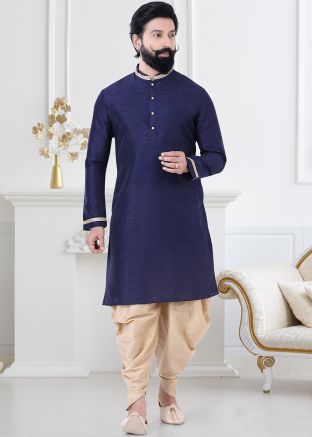 Navy Blue Readymade Mens Dhoti Kurta Set