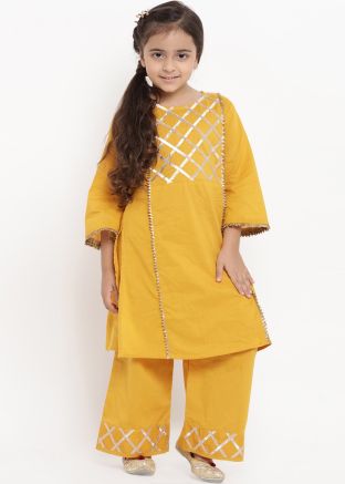 Yellow Gota Patti Embellished Readymade Kids Kurta Set
