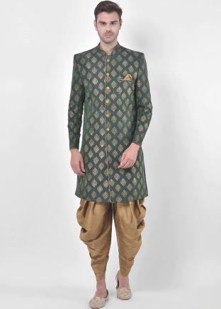 Green Printed Indo Western Sherwani For Men