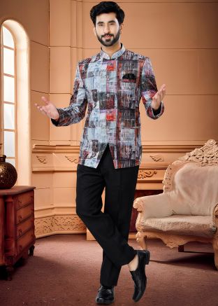 Mens Multicolored Printed Bandhgala Jodhpuri Suit