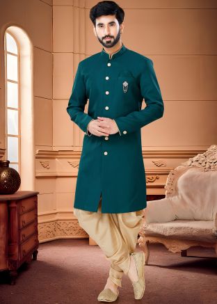 Green Mens Indo Western Sherwani & Dhoti
