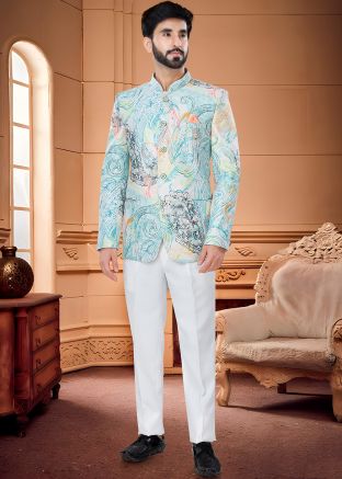 Multicolor Readymade Printed Bandhgala Jodhpuri Suit