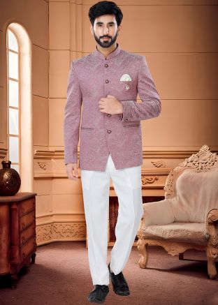 Readymade Pink Woven Bandhgala Jodhpuri Suit