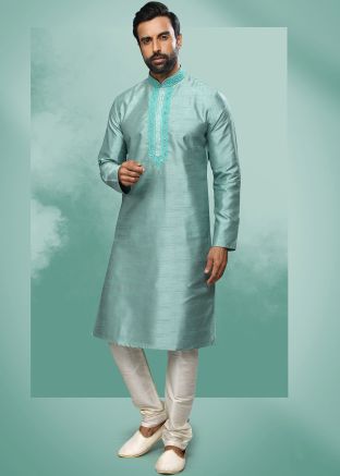Blue Readymade Mirror Work Kurta Pajama