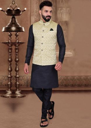 Readymade Blue Kurta With Nehru Jacket