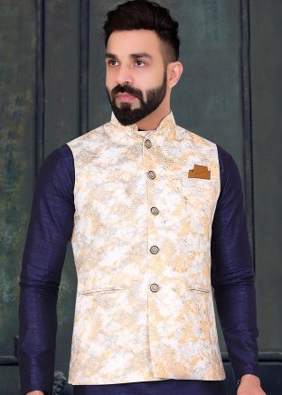 Off White Readymade Nehru Jacket In Art Silk