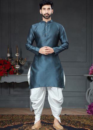 Blue Readymade Dhoti Kurta With Woven Motifs
