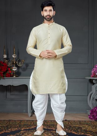 Creams Readymade Mens Woven Kurta With Dhoti 